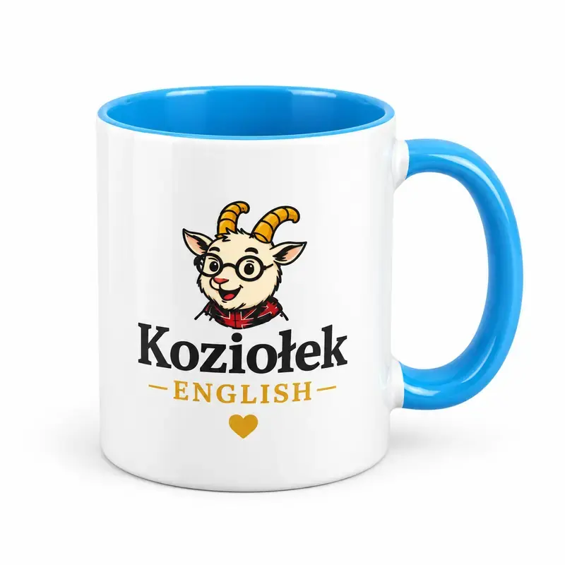 Biały kubek z niebieskim uchem i wnętrzem